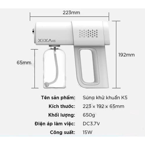 Máy Phun Dung Dịch Khử Trùng Không Dây Cầm Tay Dung Tích 380ML Cự Ly 1-1,5m