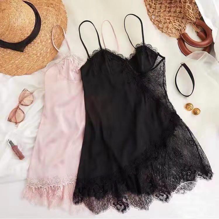 Váy ngủ lụa viền ren hoa chéo hàng cao cấp