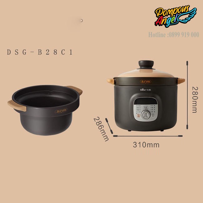 Nồi nấu chậm hầm gà chưng yến BEAR DDZ-C25K1 dung tích 2.5L màu trắng bảo hành 12 tháng