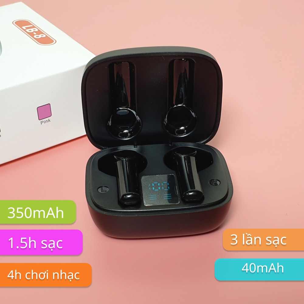 Tai nghe Bluetooth - tai nghe không dây LB8 | Cảm ứng,chống nước- chống ồn chủ động - 4 tiếng nghe gọi