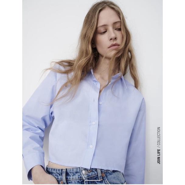 (Sẵn) Áo sơ mi croptop gấu tua Zaraa canh sale, 2 mầu