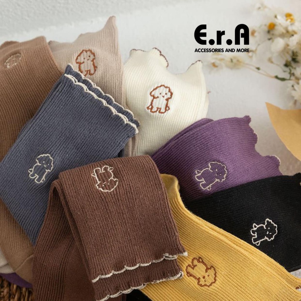 Tất Dài Thêu Cún Cho Nữ ERASHOP 077331 - Màu Trơn Đáng Yêu, Vải Co Giãn 4 Chiều, Rẻ Đẹp