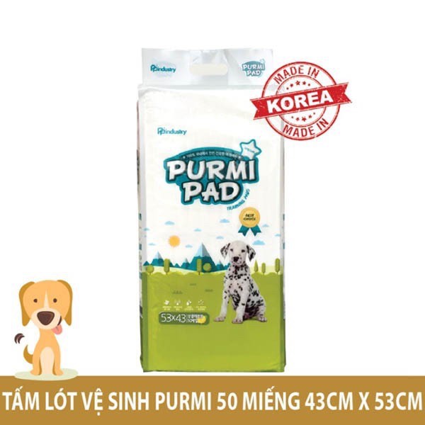 50 MIẾNG - TÃ TẤM LÓT NHẬP KHẨU HÀN QUỐC PURMI PAD - KÍCH THƯỚC 43CM X 53CM (Thảm lót vệ sinh, bỉm, tấm lót chuồng)