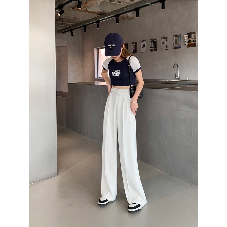 Quần Dài Lưng Cao Ống Suông Rộng Không Biến Dạng 49537