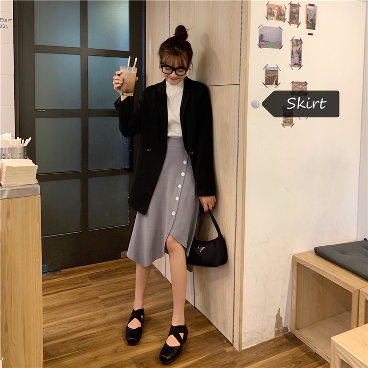 Xiaozhainv Chân váy midi dệt kim dáng chữ A lưng cao thiết kế độc đáo phong cách Hàn Quốc thời trang cho nữ | BigBuy360 - bigbuy360.vn