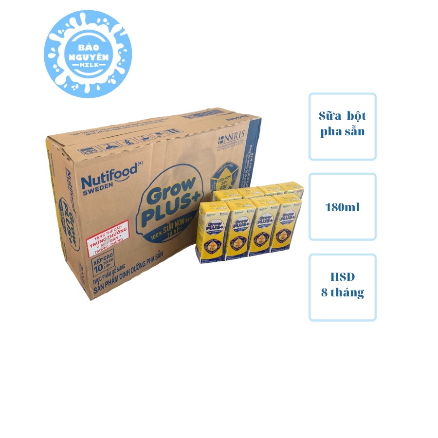 Thùng 48 hộp 180ml Sữa bột pha sẵn Nutifood Grow plus Sữa non (Vàng)