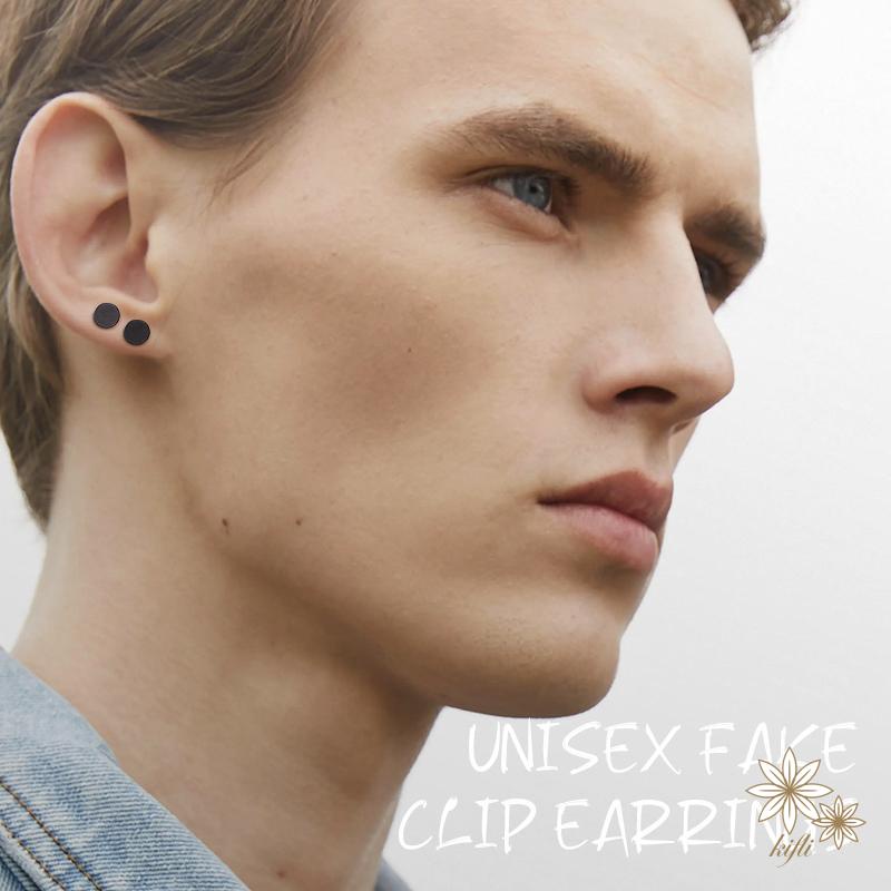 【kifli】Bông tai hình học nam châm màu đen không cần bấm lỗ