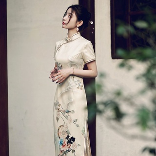 Đầm sườn xám cách tân dáng dài mẫu 2021 mới phong cách Thượng Hải cổ điển trẻ trung thời trang