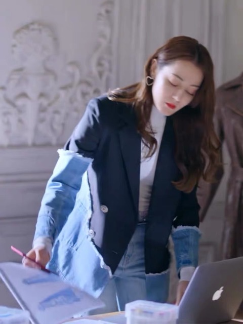 Áo khoác vest phối jeans Địch Lệ Nhiệt Ba