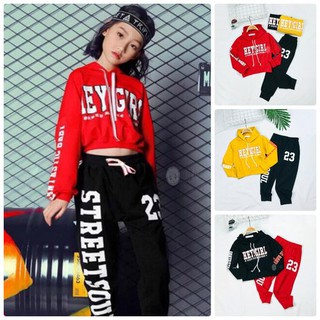 361603 Đồ Bộ Bé Gái Tay Dài Áo Croptop mix Quần Hiphop Sành Điệu ( 9 tháng - 5 tuổi)
