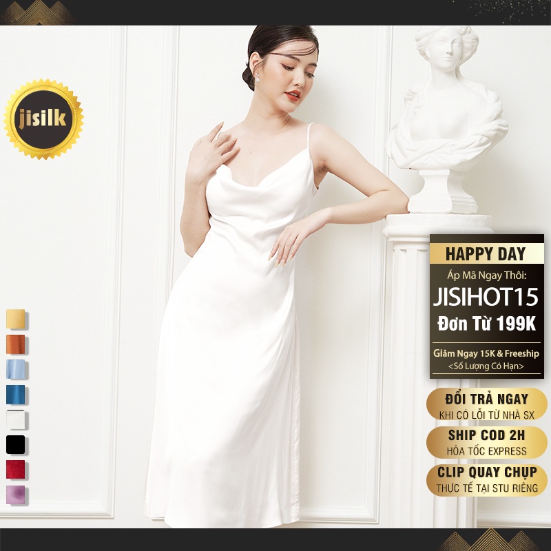 Đầm dự tiệc lụa sang trọng dạ hội lụa đi biển cổ đổ Partyqueen jisilk L.V2D-03