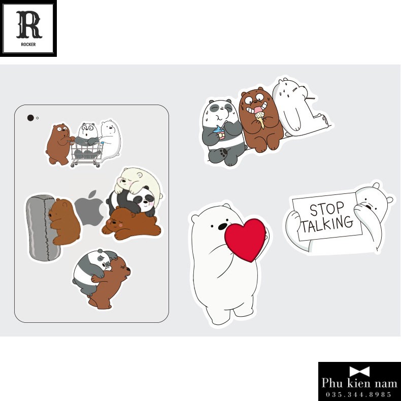 Sticker PVC Gấu 100 Hình ST107 - Stickers Chống nước Dán Mũ bảo hiểm Vali Laptop Điện thoại Dán xe