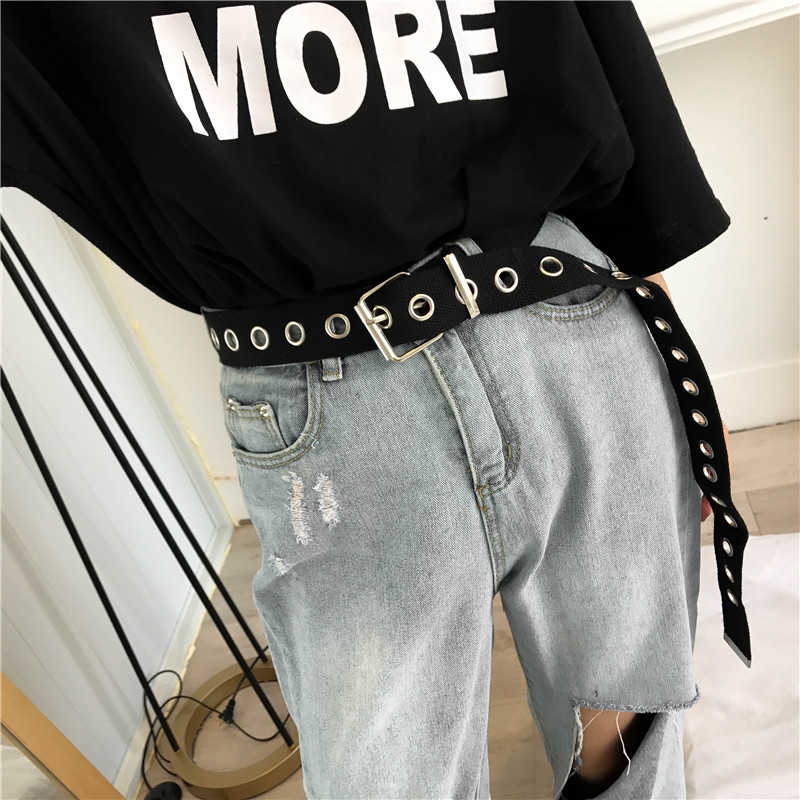 Thắt lưng vải jean thiết kế khoen tròn phong cách cá tính cho nam và nữ 13505S