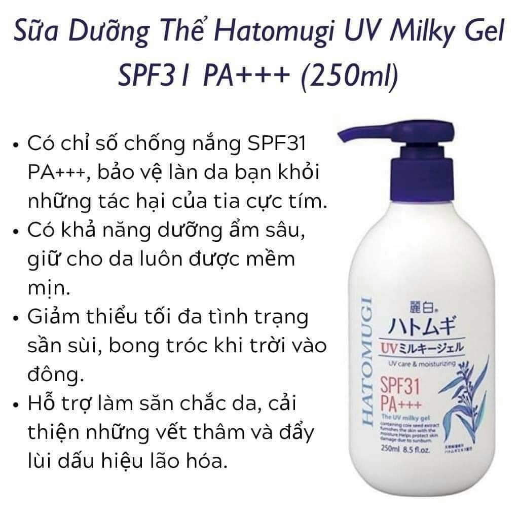 Sữa dưỡng thể chống nắng ý dĩ hatomugi SPF31 PA+++ 250ml (Mẫu mới không tem)