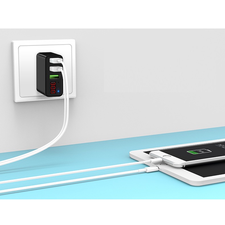 Củ sạc nhanh chính hãng Hoco 3.4A  sạc thông minh 3 cổng usb có đèn led hiển thị dòng sạc tự ngắt và bảo vệ thiết bị