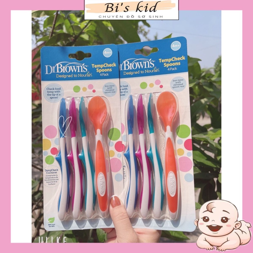[Hàng mới về] Thìa ăn dặm báo nóng dr BROWN an toàn cho bé ( tách lẻ1c )