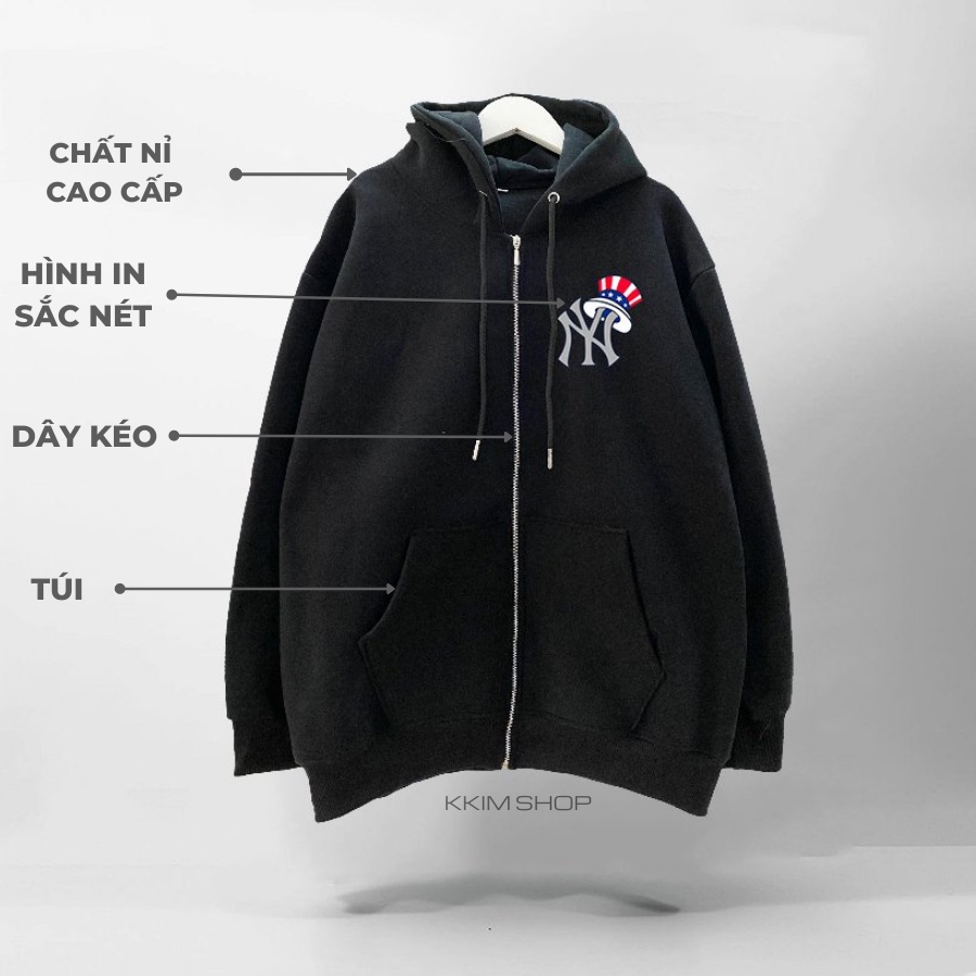 Áo KHOÁC Nỉ HOODIE Dây Kéo NY form rộng oversize, Áo hoodies ZIP MLP XANH LÁ unisex nam nữ chất liệu Nỉ bông cao cấp