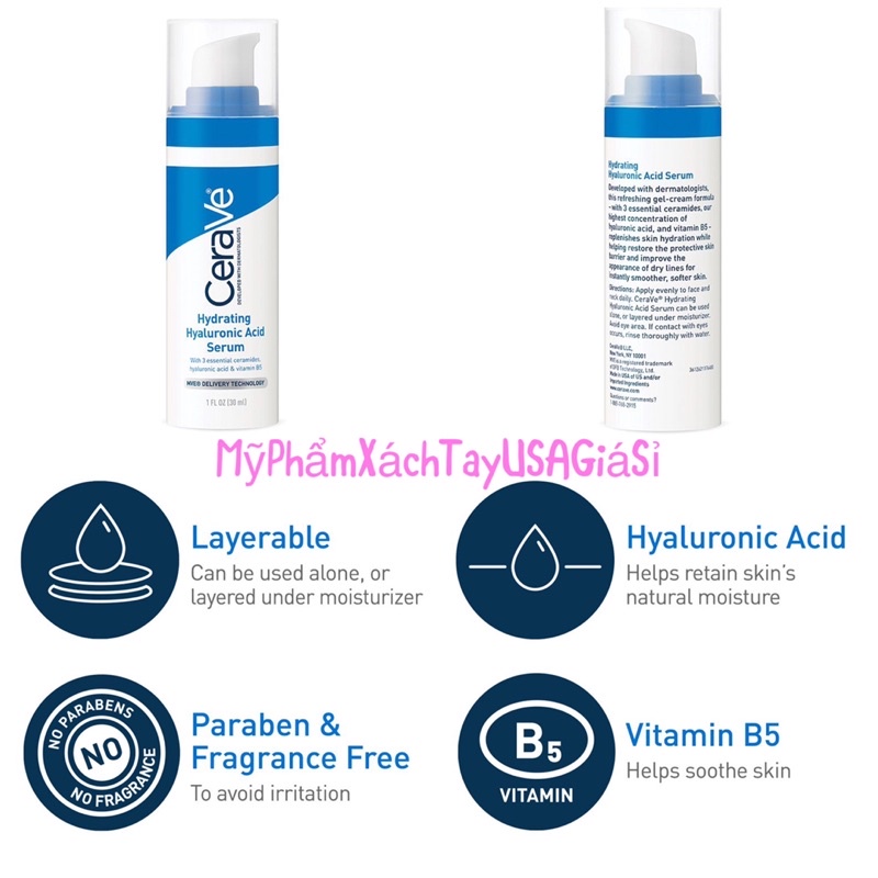 Tinh chất cấp nước CeraVe Hydrating Hyaluronic Acid Serum 30ml Hàng Mỹ