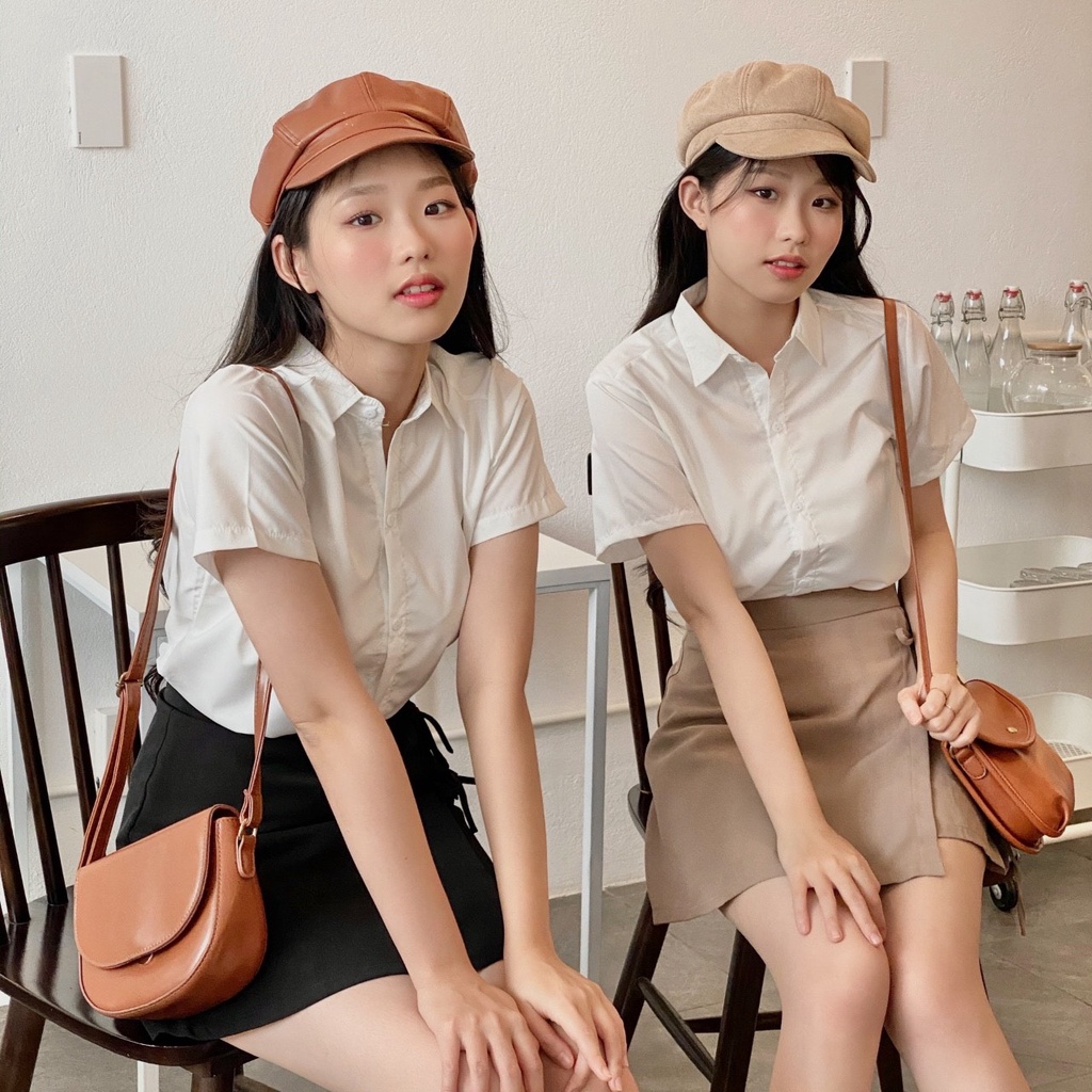 Áo sơ mi nữ tay ngắn FM Style form ôm basic mang đi học đi làm phong cách Ulzzang thời trang 220211001