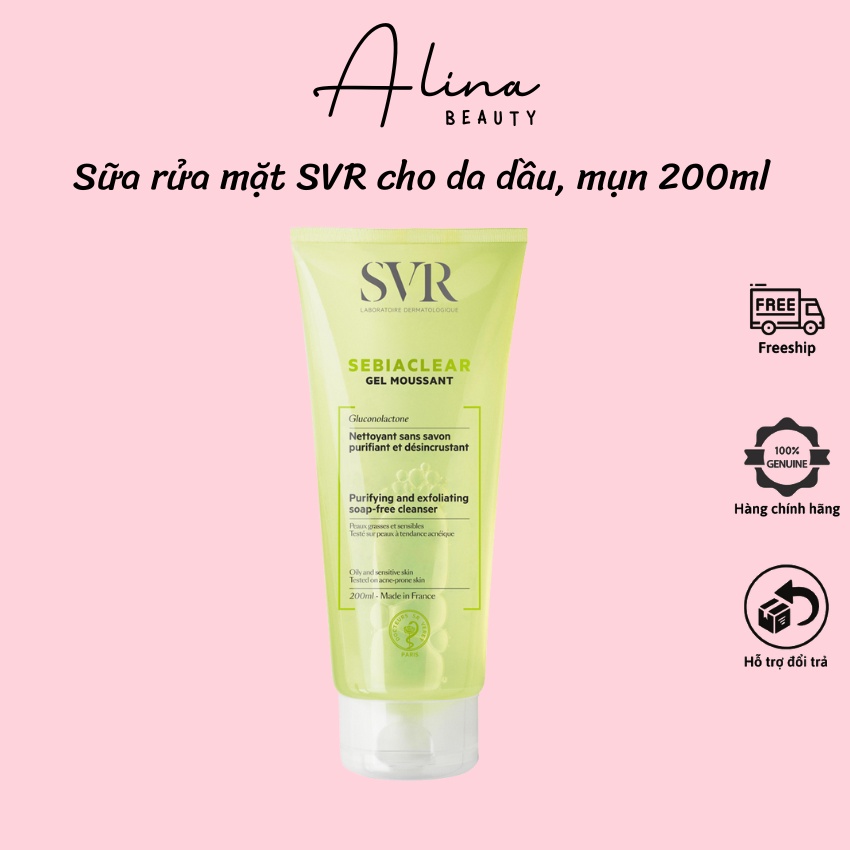 Sữa rửa mặt dạng gel không có xà phòng, làm sạch & loại bỏ tế bào da chết SVR SEBIACLEAR Gel Moussant 200ml