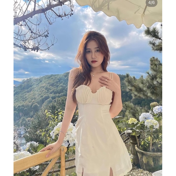 ĐẦM MIDI 2S TRẮNG XẾP LY NGỰC✨