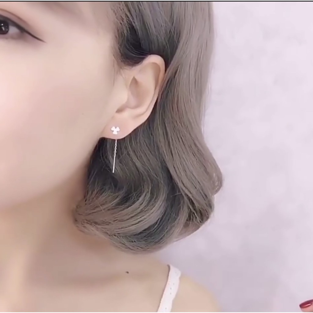 Bông tai cỏ 3 lá may mắn dáng dài bạc ta