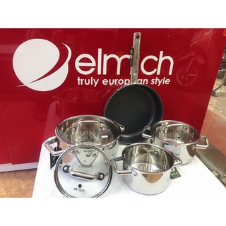 Bộ nồi inox liền khối elmich trimax eco el-8003 size 16, 18, 22, chảo 26cm