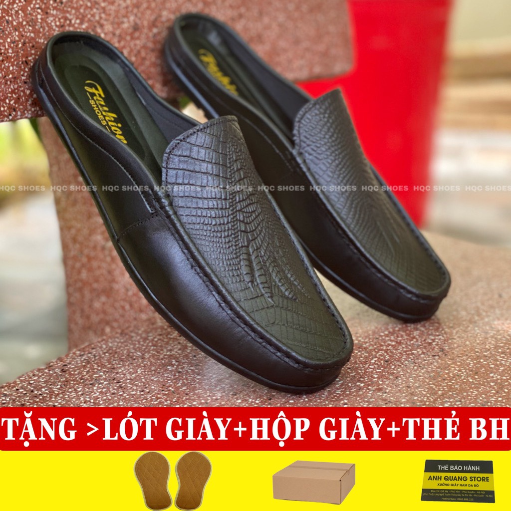 Giày sục nam cao cấp da bò thật bảo hành 1 năm phong cách trẻ trung năng động HQ315