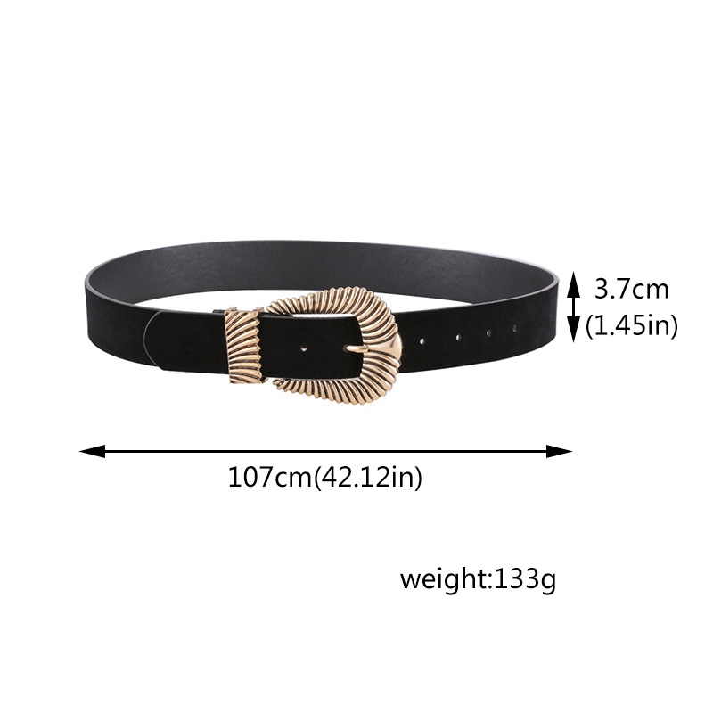 Thắt Lưng Da Pu Màu Đen Khóa Vàng Phong Cách Vintage Cho Nữ