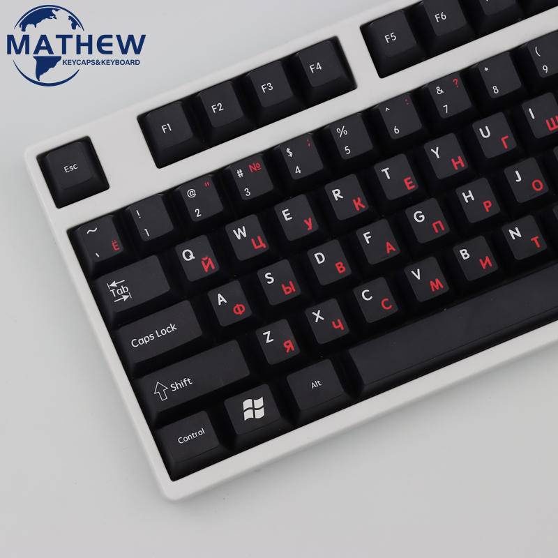 Red in Black Keycap Russian language Bộ 129 Nút Bàn Phím PBT 61/64/68/87/96/980/104 Màu Đỏ Đen