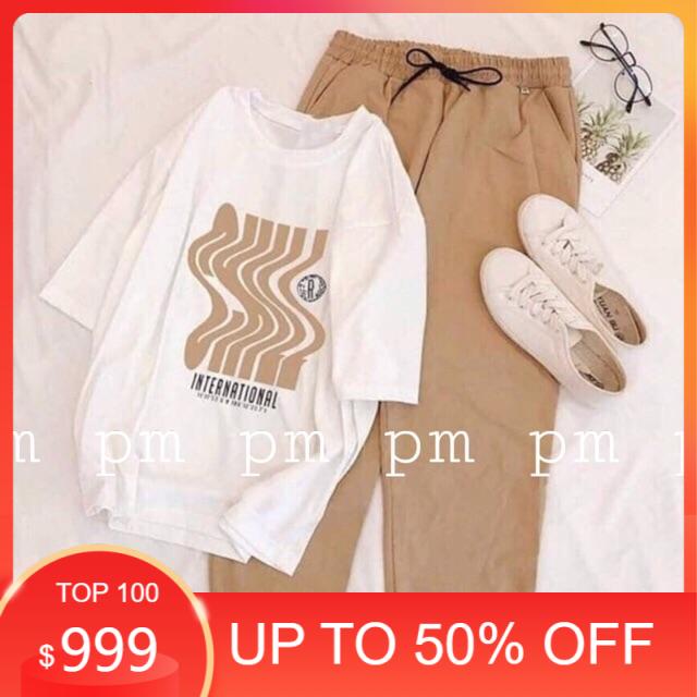 Sét áo làn sóng+quần Kaki , áo thun nam nữ, quần nữ, sét bộ mặc ở nhà, áo thun tay dài, quần jean  MODY