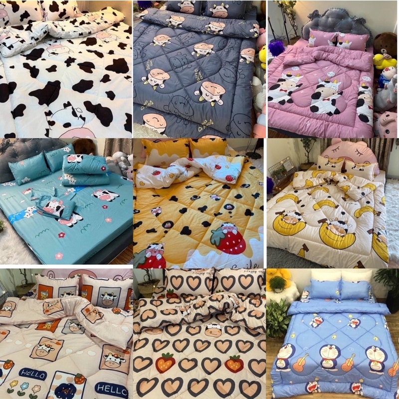 Set Chăn phao 5 món_Polly Cotton_Bò sữa_Doraemon