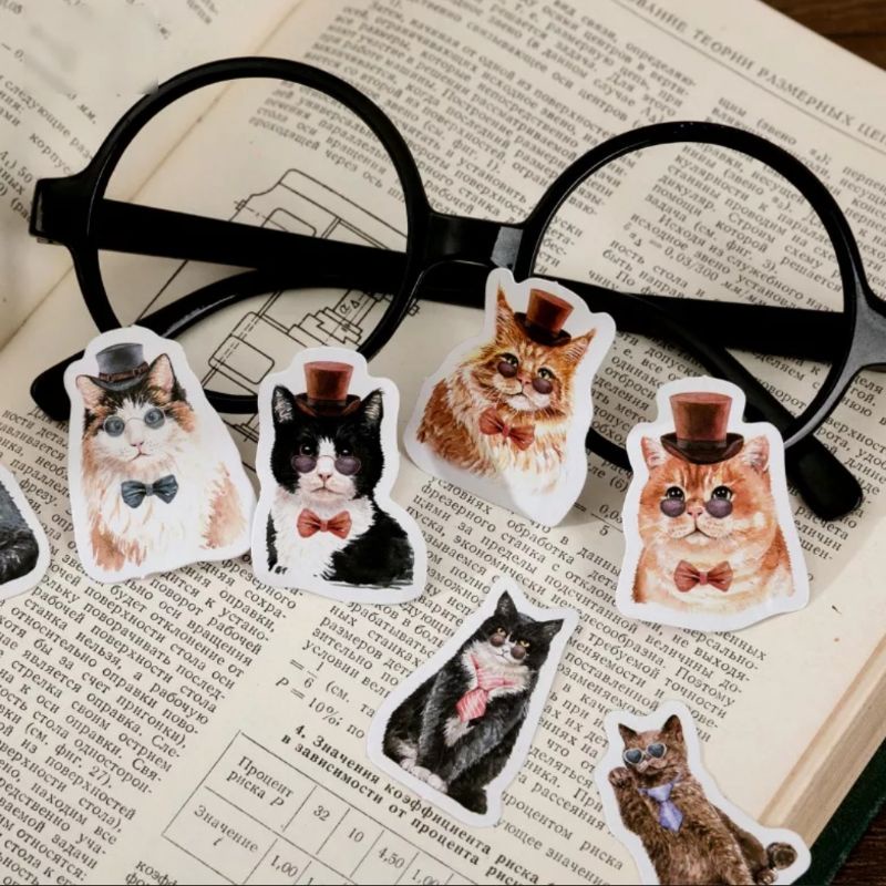 STICKER mèo cổ điển hộp 45 miếng dán trang trí sổ tay Bullet Journal, bao thư - S12