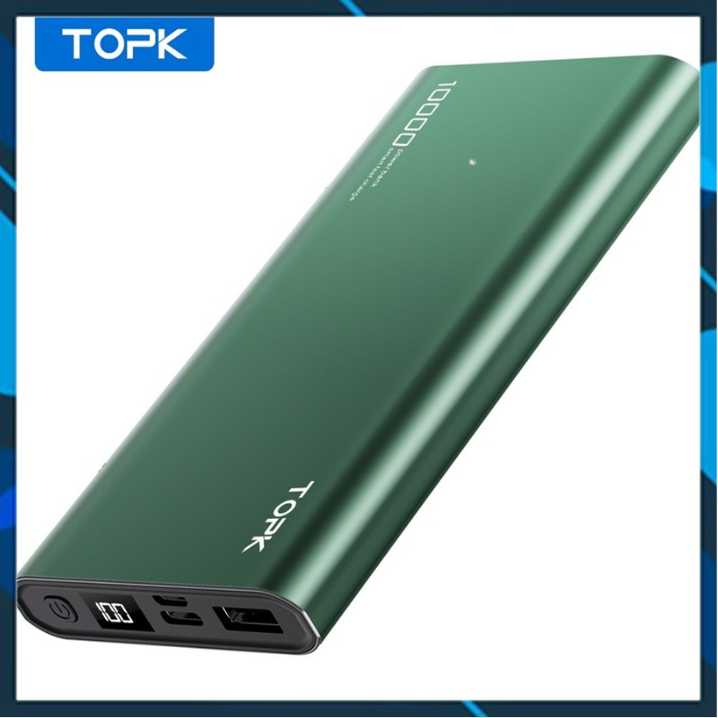 Sạc Dự Phòng TOPK I1006 10000mAh iPhone Huawei Samsung Xiaomi Oppo Vivo Realme 2 Cổng Dung Lượng Có Màn Hình Điện Tử