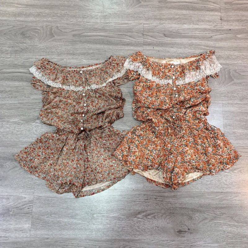 Jumpsuit hoa viền ren