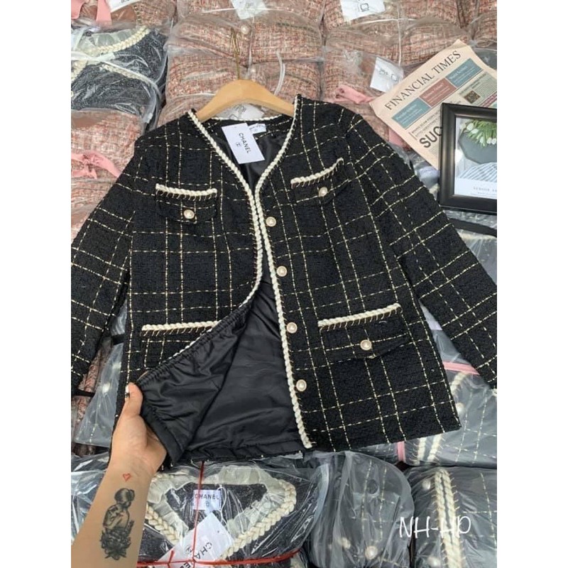 Áo dạ tweed kẻ nhũ viền | BigBuy360 - bigbuy360.vn