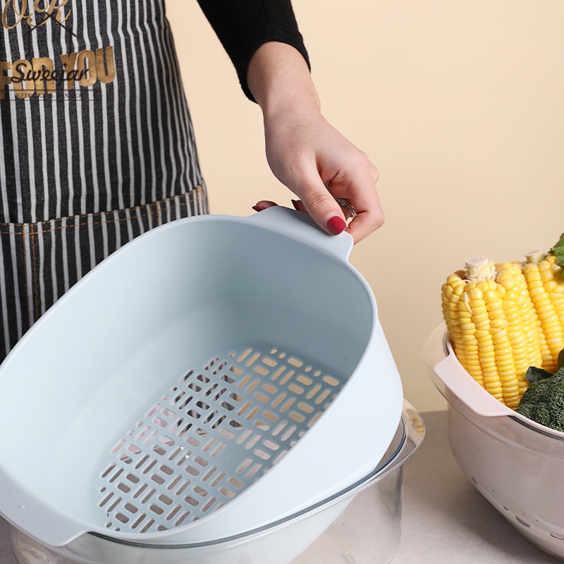 Rổ rửa rau củ quả để ráo nước SWEEJAR bằng nhựa PP hai lớp cho nhà bếp