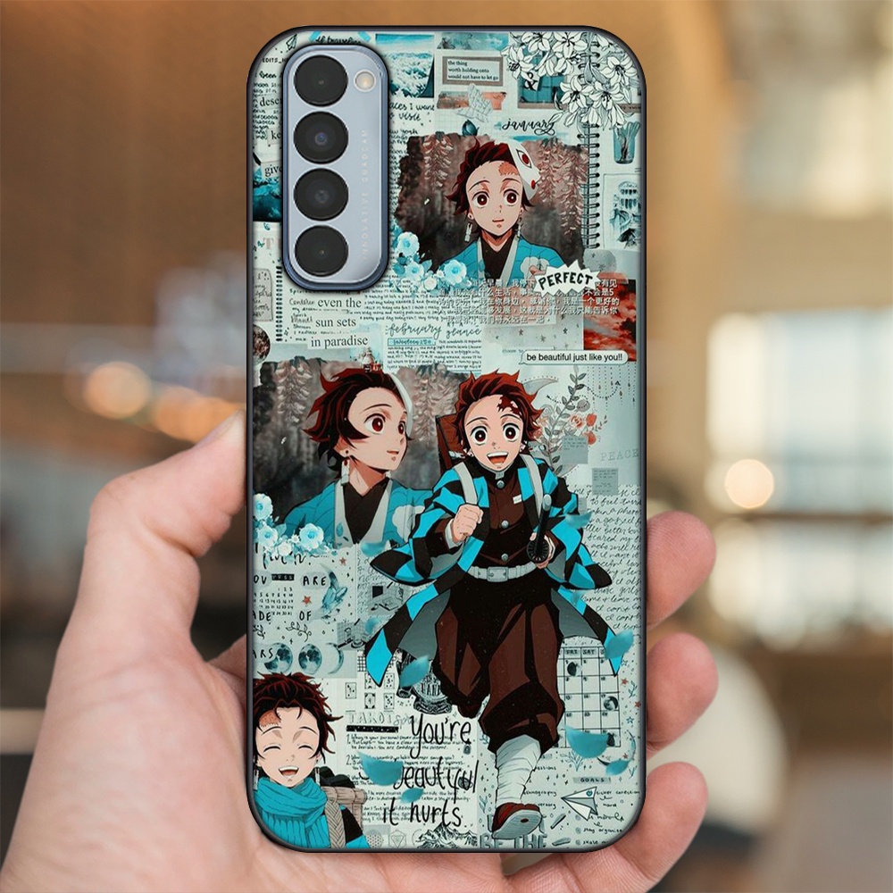 Ốp lưng Oppo Reno 4 Pro viền đen in hình Tanjiro Kimetsu No Yaiba