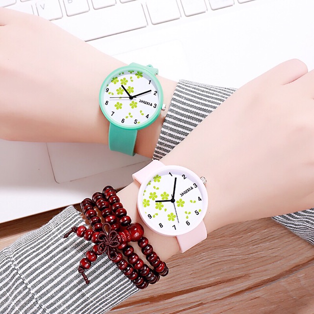 Đồng hồ nữ Shuxia dây silicon cao cấp mặt hoa xanh mẫu mới hot | BigBuy360 - bigbuy360.vn