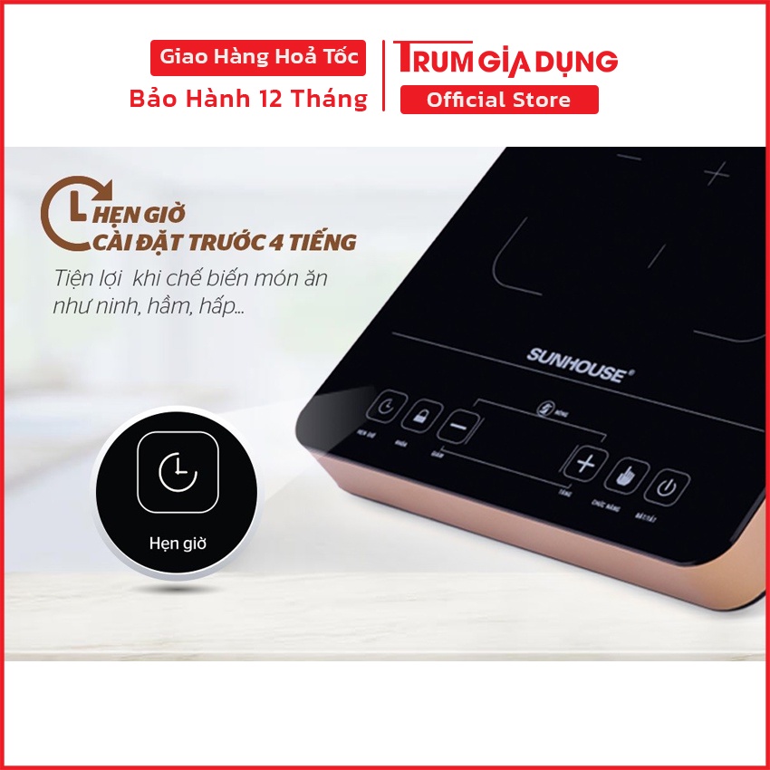 Bếp hồng ngoại đơn Sunhouse SHD6015, phím cảm ứng, tặng kèm 01 vỉ nướng, công suất 2000w, đa dạng chức năng nấu nướng.