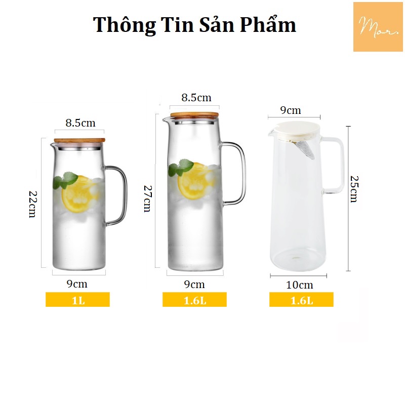 Bình nước thủy tinh chịu nhiệt (1 - 1.6L)