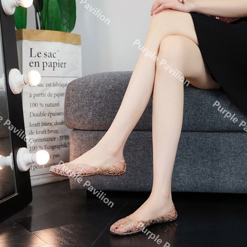 Giày búp bê nhựa dẻo thiết kế đục lỗ thoáng khí cho nữ