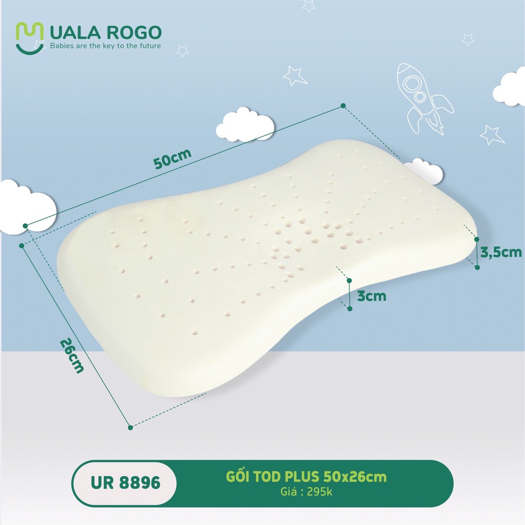 Gối sơ sinh Memory Foam UALA &amp; ROGO TOD, UALA &amp; ROGO RICO, UALA &amp; ROGO TOD PLUS có lõm chống bẹp đầu, tặng kèm vỏ gối