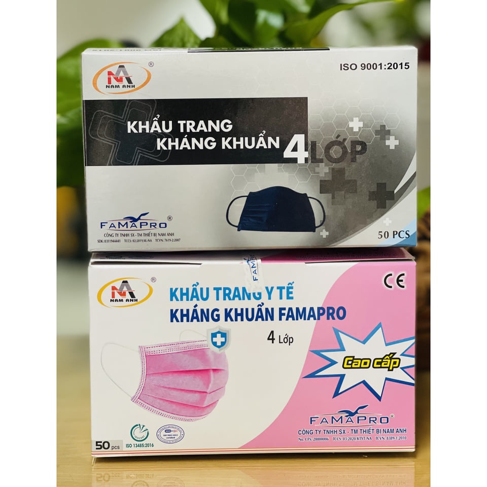Combo 2 hôp khẩu trang mau đen NAM ANH FAMAPRRO  4 lớp kháng khuẩn cao cấp
