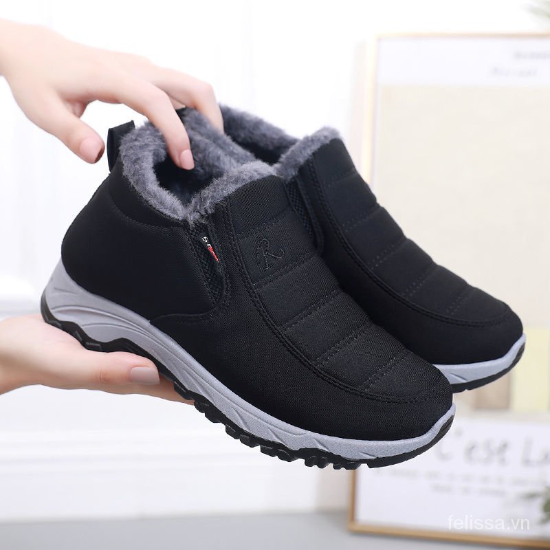 Giày bốt cotton lót lông cừu đế mềm giữ ấm mùa đông phong cách Bắc Kinh cổ điển dành cho nam và nữ