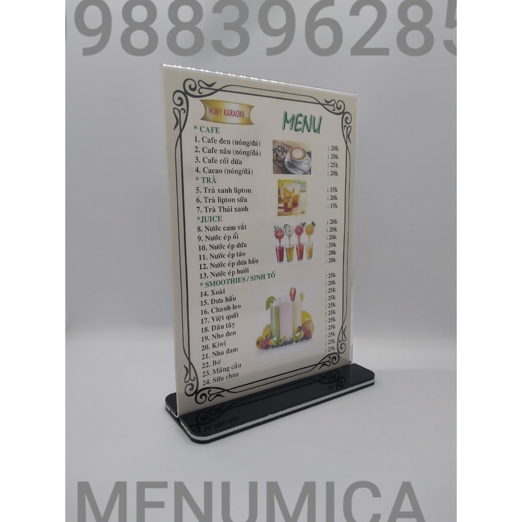 menu mica để bàn A5 đế lùa (15cm x 21cm)