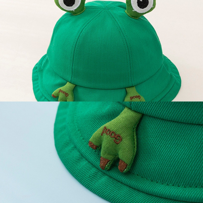 Nón Bucket Chất Liệu Cotton Thân Thiện Với Da In Hình Chú Ếch Dễ Thương Sáng Tạo Cho Bé