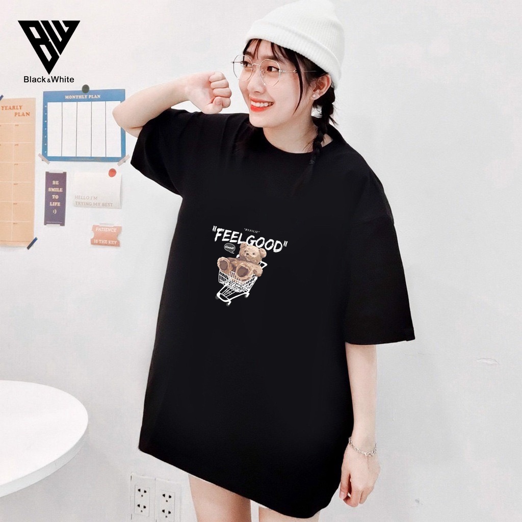【FREE SHIP】Áo Thun Tay Lỡ nam nữ unisex in Gấu FEEL GOOD chất vải dày mịn co dãn 4 chiều- BW Fashion
