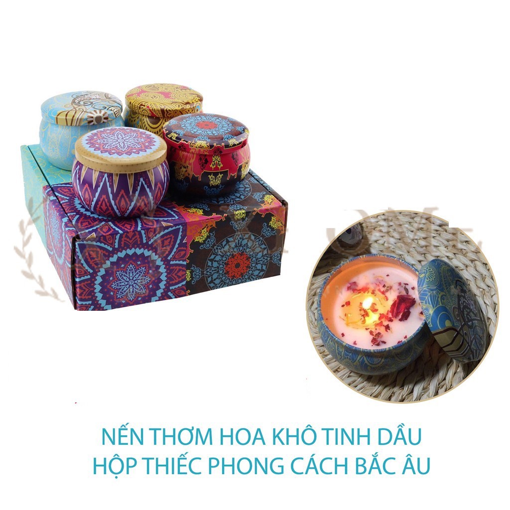 [SET 4]Nến thơm tinh dầu cao cấp không khói an toàn khử mùi, thư giãn, nến thơm hoa khô