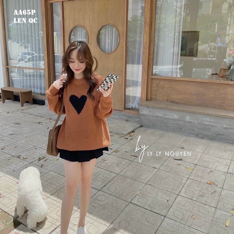 Áo len trái tim dáng dấu quần siêu hot